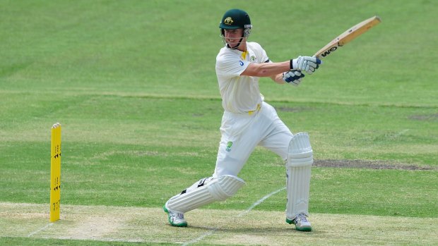 Tasmania's Jordan Silk on his way to scoring 58 against India in Adelaide.