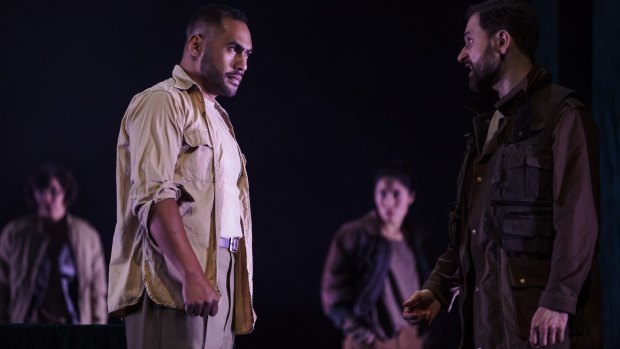 Ray Chong Nee (Othello) and  Yalin Ozucelik (Iago) in Bell Shakespeare's Othello.