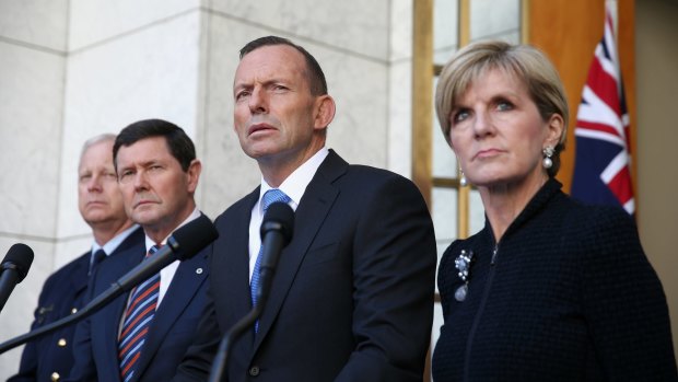 Chief of the Defence Force Air Chief Marshal Mark Binskin, former defence minister Kevin Andrews, former prime minister Tony Abbott and Foreign Minister Julie Bishop announced Australia would take 12,000 refugees from Syria and Iraq in September 2015.