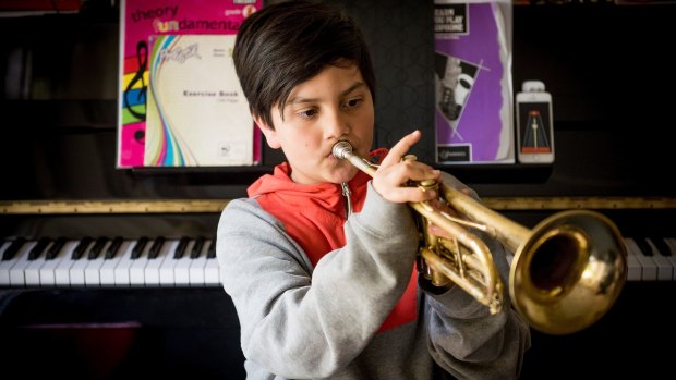 Sidney Bertram, 10, has played the trumpet for about a year. 