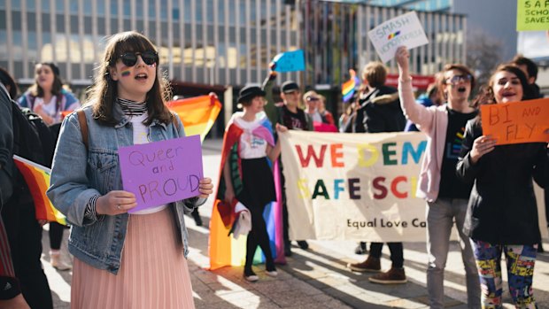 Supporters of the Safe Schools program were loud and proud in Civic Square.