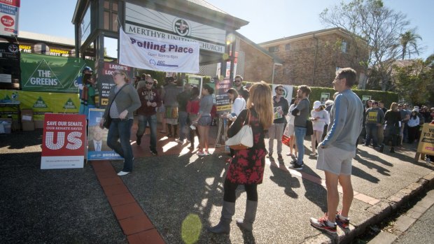 Crowds lined up early to vote at Merthyr Uniting Church.