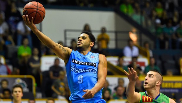 Too hard to guard: Corey Webster drives in for a lay-up during the round nine NBL match between the Townsville Crocodiles and the New Zealand Breakers in Townsville.