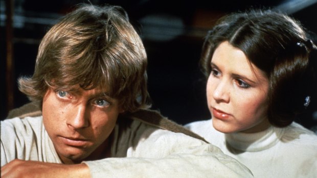 Mark Hamill and Carrie Fisher as Luke Skywalker and Princess Leia. 