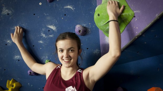 Champion climber Liliana Scacheri 16, at Urban Climb indoor climbing gym.