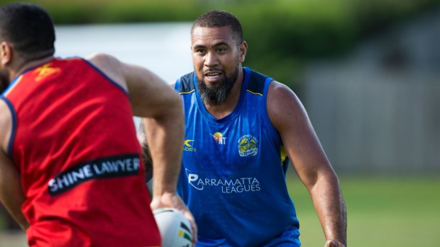 Back in town: Frank Pritchard trains with his new Parramatta teammates.