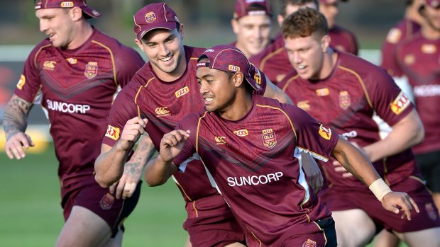 One of the boys: Anthony Milford trains with the Queensland squad on the Gold Coast.