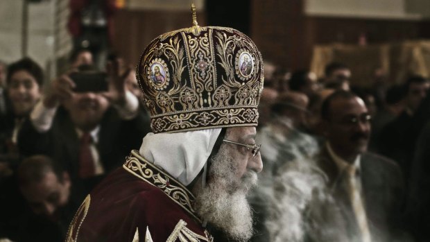 In negotiations: Coptic Pope Tawadros II, leads Christmas Eve Mass at St. Mark's Cathedral, in Cairo.