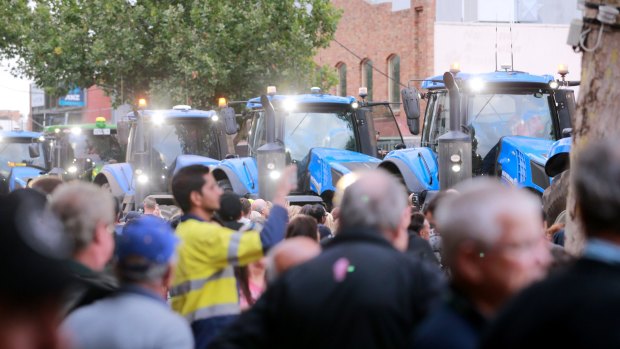The tractors atMonday night's protest were a reference to a successful 1998 protest led by Werribee residents against a proposed toxic waste dump in the area.