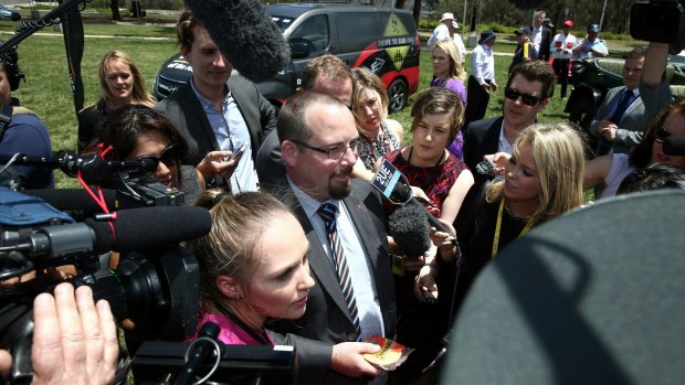 Senator Ricky Muir outside Parliament House on Tuesday.