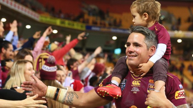 Going out a winner: Corey Parker farewells fans after his last Origin at Suncorp.