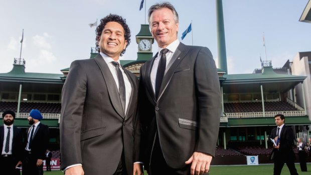 Old foes: Sachin Tendulkar and Steve Waugh at the Sydney Cricket Ground on Wednesday.