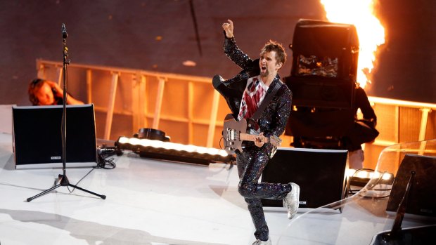 Inspirational? Matthew Bellamy of Muse performs during the Closing Ceremony of the London Games.
