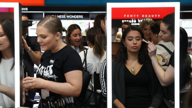 Media and beauty influencers trying out Fenty Beauty at Sephora, Pitt Street, on Friday morning.