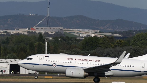 One of the RAAF's special purpose aircraft departs RAAF Fairbairn in Canberra.