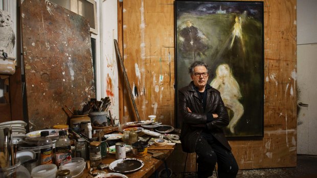 Artist Rodney Pople with this year's entry into the Archibald Prize.