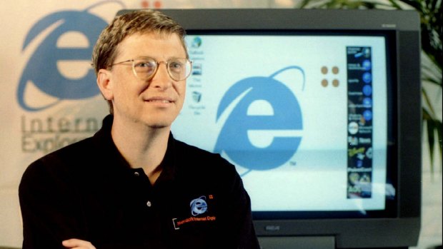 Former Microsoft chief executive Bill Gates promotes the upgrade to Microsoft Explorer 4.0 in 1997.