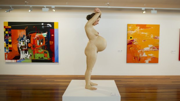 Ron Mueck's <i>Pregnant Woman</i> at the National Gallery of Australia Contemporary art space.