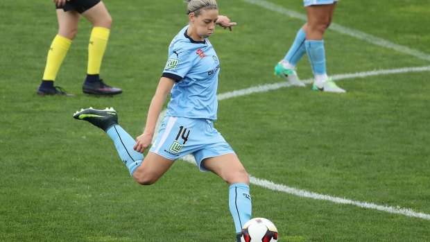 On target: Alanna Kennedy opens the scoring from a direct free-kick for Sydney.
