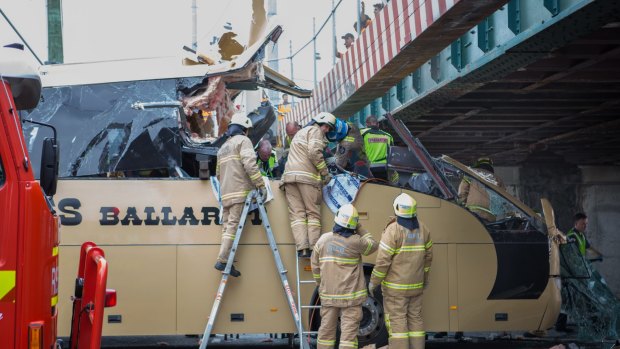The bus slammed into the Montague Street bridge on February 22 last year, sending 11 people, plus the driver, to hospital. 