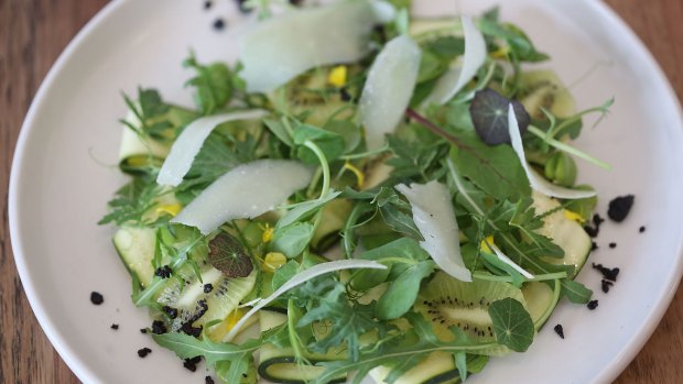 It's easy being green: The zucchini, broad bean, rocket and kiwifruit salad.