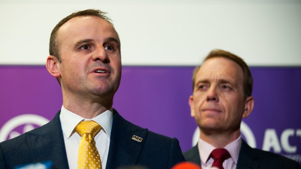 Chief Minister Andrew Barr, left, announced the family violence package on Tuesday to overwhelming support.