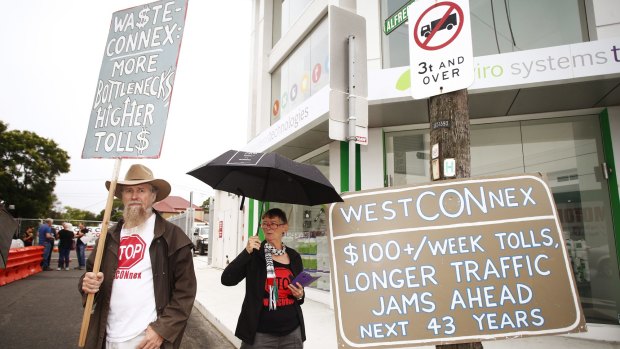 St Peters residents protest  against the WestConnex motorway project on Friday. 