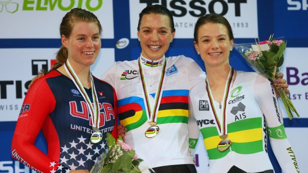 Canberra cyclist Rebecca Wiasak, middle, says next year's world champs will determine whether she gets to the Rio Olympics.