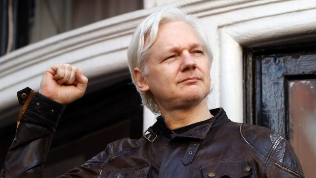 WikiLeaks' Julian Assange on the balcony of the Ecuadorian Embassy in London.