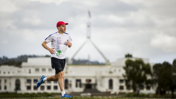 Grueling task: Ed Wilkinson, 37, is running from Canberra to Sydney to raise money for children with heart disease.