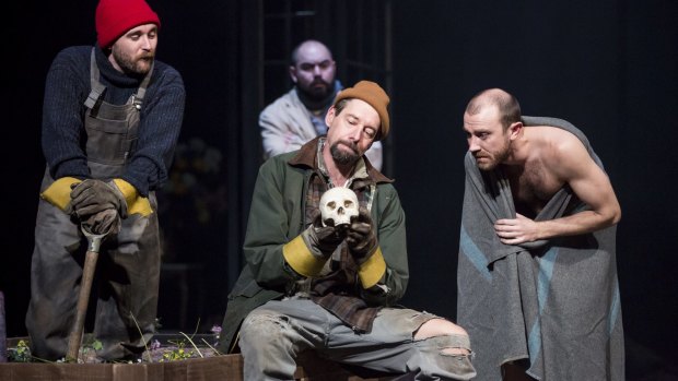 Robin Goldsworthy, left, Ivan Donato, Philip Dodd and Josh McConville in Bell Shakespeare's Hamlet.