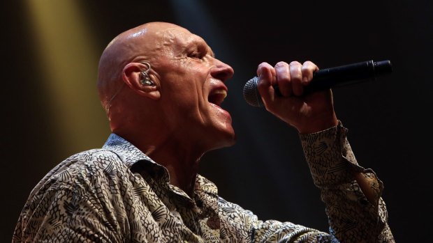 Post politics: Peter Garrett back on stage with Midnight Oil last year.
