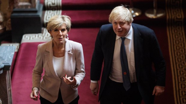 British Foreign Secretary Boris Johnson with his Australian counterpart Foreign Minister Julie Bishop 