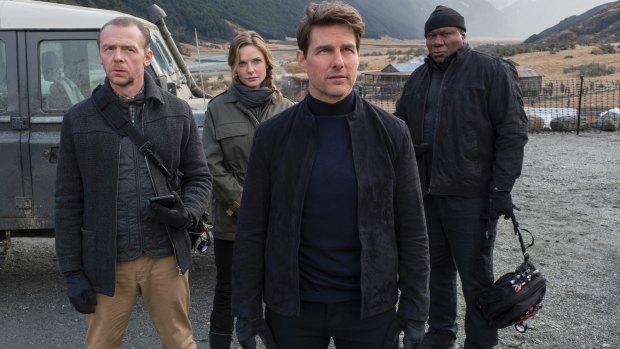 Simon Pegg, left, Rebecca Ferguson, Tom Cruise and Ving Rhames in a scene from Mission: Impossible - Fallout.