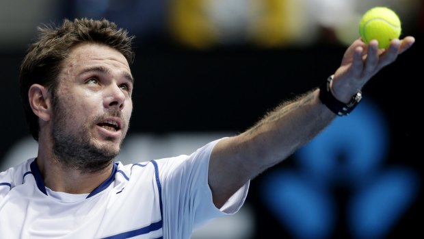 Stan Wawrinka serves during his match against Marsel Ilhan.