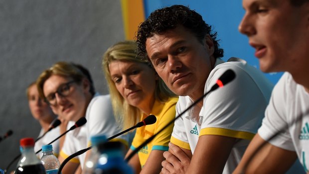 Question to answer: The Rio Olympics were notable for the success of Mack Horton and Kyle Chalmers but underperforming stars such as Cate Campbell, Emily Seebohm and Cameron McEvoy saw Swimming Australia head coach Jacco Verhaeren (second from right) left with some explaining to do.