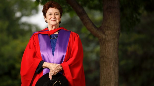 Former senator, education minister, and Age Discrimination Commissioner Susan Ryan after being awarded an honorary doctorate by ANU on Friday. 