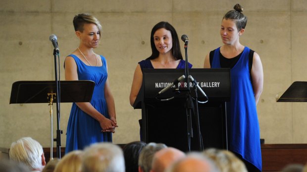 Andrew Sayers' daughters, from left, Hanako Sayers, Ianthe Mills and Ella Sayers share memories of their father at the commemoration concert.