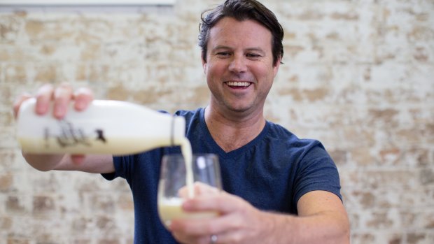 Saxon Joye, founder of Made By Cow, is selling cold-pressed raw milk.
