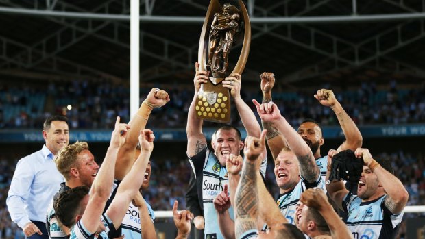 Highlight: Paul Gallen got his hands on the NRL premiership trophy in 2016, the first Cronulla captain to do so.