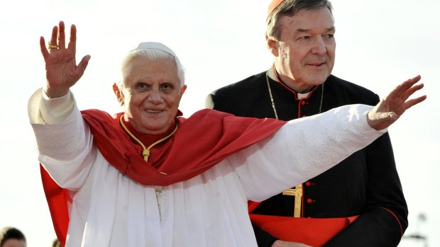 Cardinal Pell with pope Benedict XVI in Sydney in 2008.
