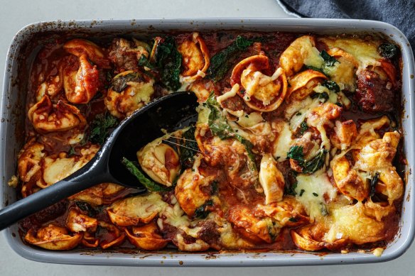 Many tortellini fillings would work in this rustic pasta bake.