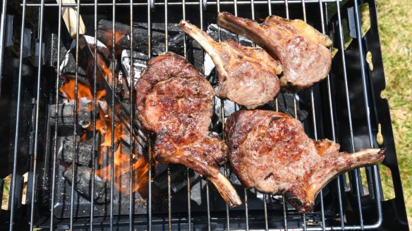 Lamb cutlets on the portable Ferraboli picnic grill.