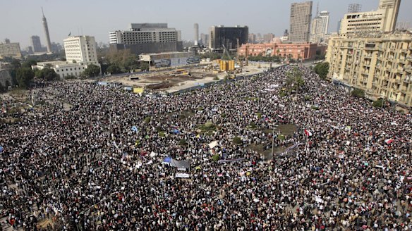 In the age of the internet, the easy part: a huge crowd gathers in Tahrir Square in Cairo to oppose Egyptian president Hosni Mubarak in 2011. 