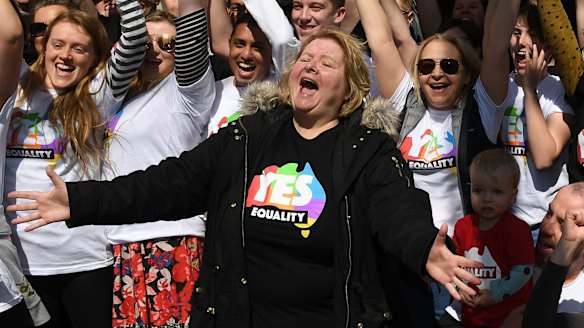 Magda Szubanski launching the Yes vote campaign in Melbourne on Sunday.