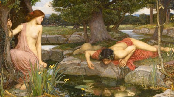 John William Waterhouse's 1903 depiction of the myth of Echo and Narcissus, as told in Ovid's Metamorphoses. 