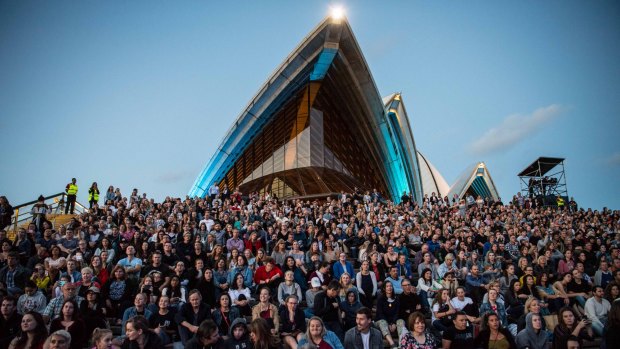 The Opera House forecourt was packed for the first of two shows the singer will perform there.