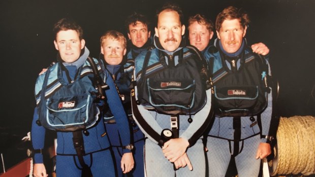 Shane Connelly, second from left, with the police diving team. Connelly's diving role saw him undertake an exhaustive underwater search for the Winchester murder weapon.