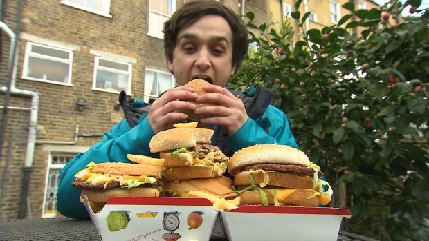 Tom Spector, Tim's son during the hamburger challenge.