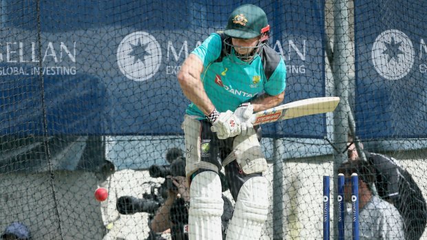 In doubt: Shaun Marsh in the nets at the Gabba.